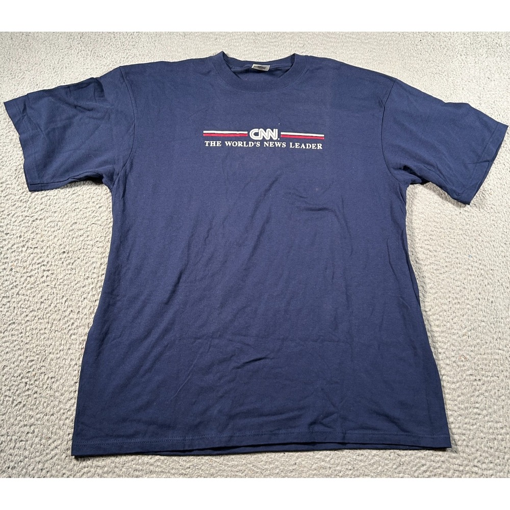 Vintage CNN Shirt Men Medium Blue Logo Single Stitch Tee Pullover Made‎ In USA